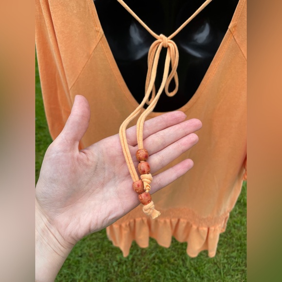 Free People Beach open back babydoll dress MEDIUM boho‎ oversized pockets - Picture 6 of 15